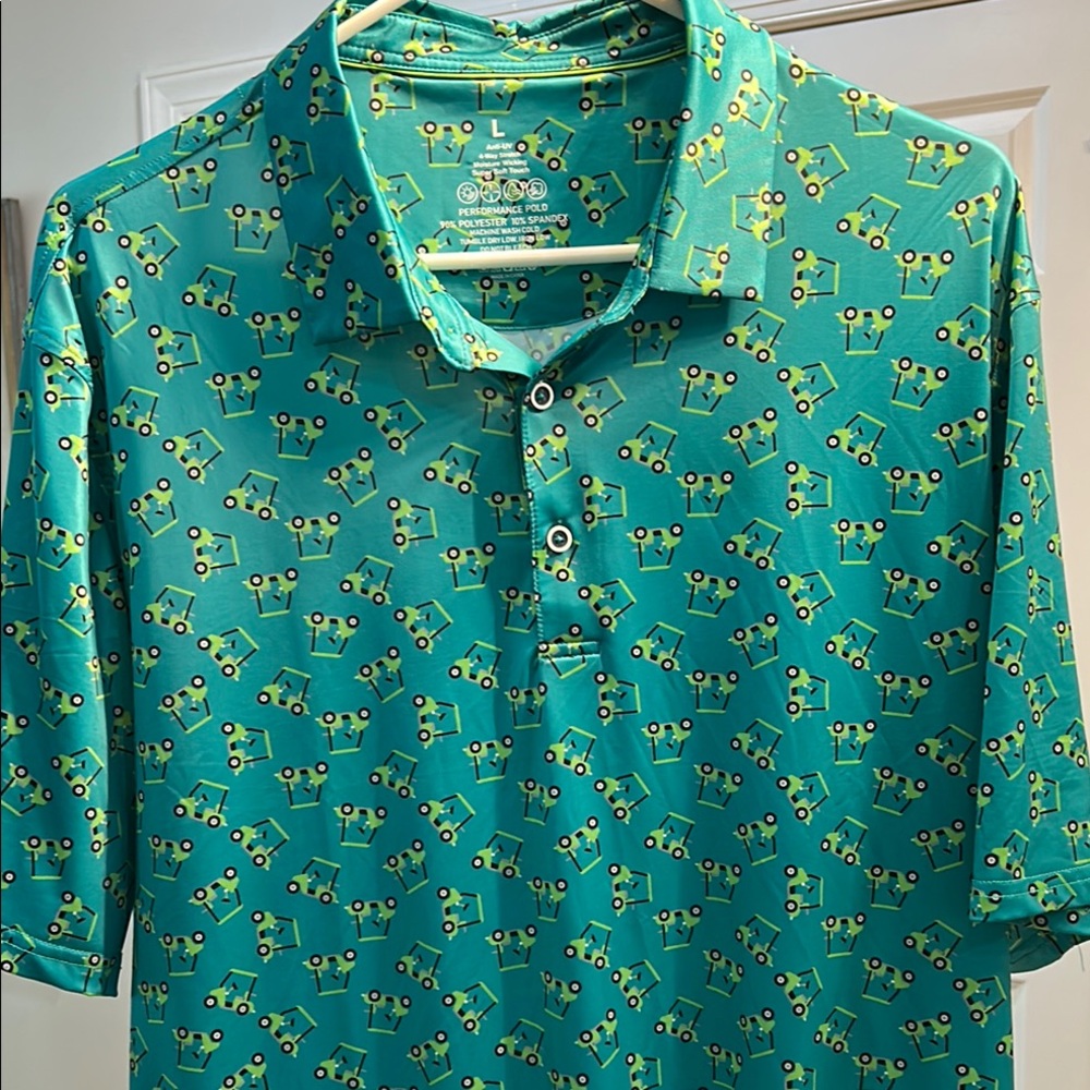 Men's Green golf cart Pattern golf Shirt/polo. Size L